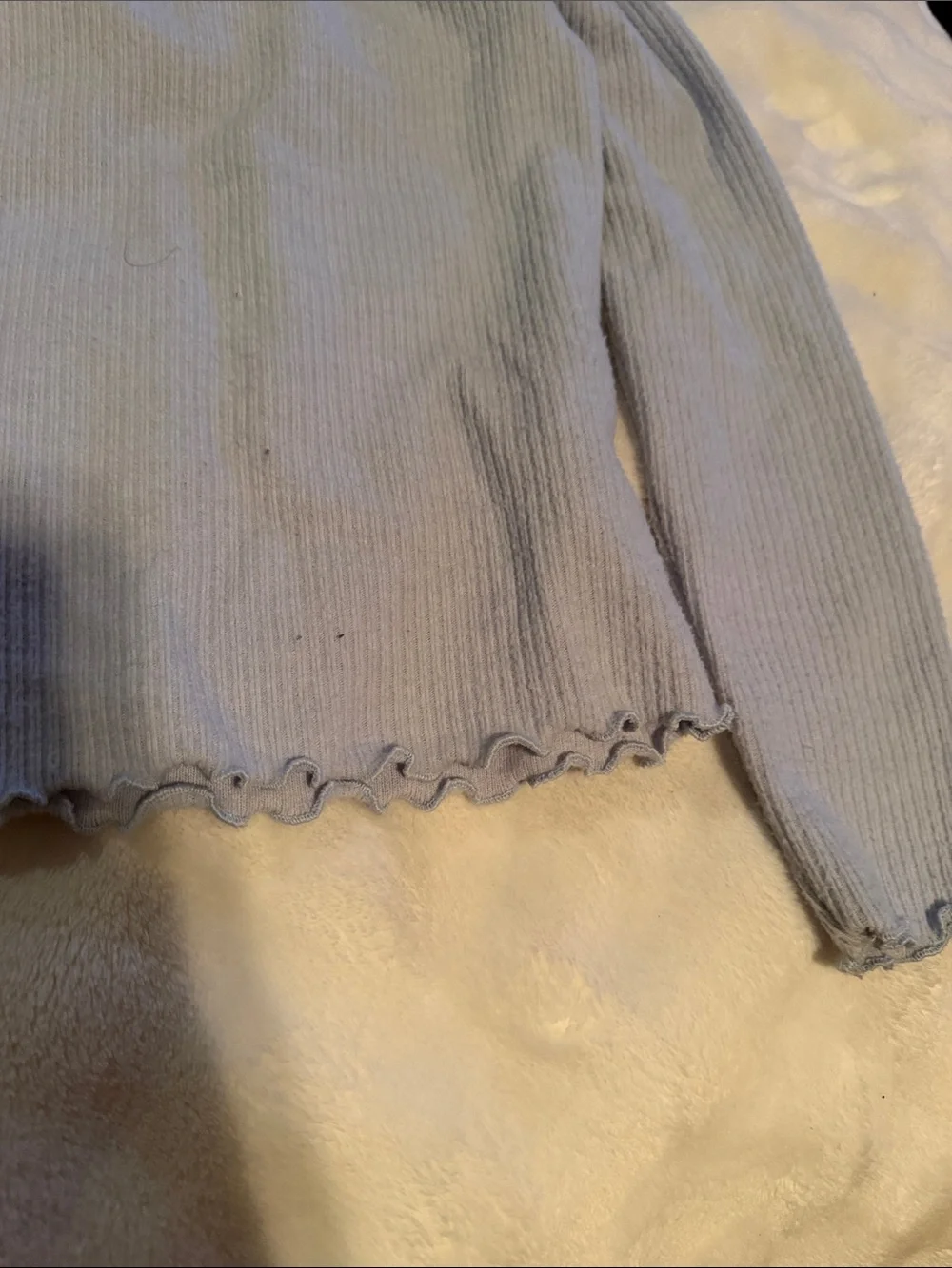 Old Navy Pale Blue Ribbed Lettuce-Edge Long Sleeve Top